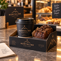Boîte cadeau personnalisée AT PACK pour café, boulangerie, emballage à emporter, support pour tasses et desserts, solution de branding haut de gamme