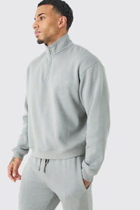 เสื้อสเวตเชิ้ตสีเทาแบบซิปครึ่งตัวสำหรับผู้ชายและกางเกงขายาวเข้าชุด ชุดวอร์ม OEM ODM ขายส่งเสื้อผ้า - Product Image 3