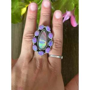 Southwest Handmade <b>Opal</b> <b>Ring</b> Sterling Silver Adjustable Boho Geometric Jewelry - Product Image 2