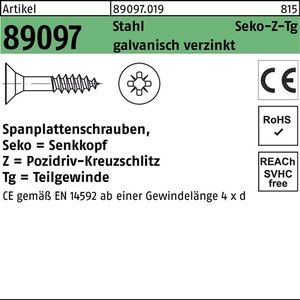Tornillos para aglomerado R 89097 SEKO PZ TG 4x50/30-Z Acero 500 Unidades por Paquete - Product Image 1