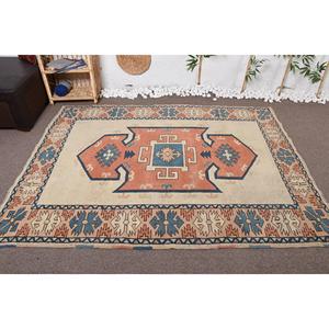 พรมวินเทจตุรกีขนาด 5.5x7.2 ฟุต พรมปูพื้น พรมลายจุดสีเบจ - Product Image 2