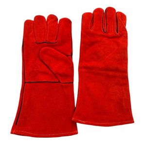 Guantes de soldadura de cuero dividido de vaca de alta calidad rojo anticorte transpirable y anticalor al por mayor - Product Image 2