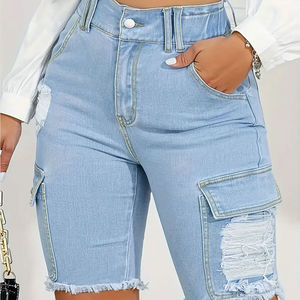 Short en jean pour femme de style Short en jean taille haute pour femme avec lavage de pierre personnalisé pour un ajustement idéal - Product Image 6