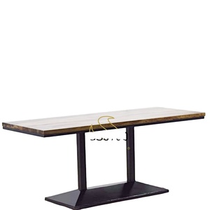 Hotels Indian Designer High Quality Wooden Top Dining <b>Table</b> Powder Coating <b>Iron</b> Wooden Top <b>Table</b> - Product Image 1