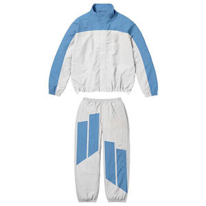 Ensemble deux pièces pour homme Survêtement vintage à fermeture éclair Survêtement en nylon à rayures réfléchissantes coupe-vent pour homme - Product Image 4