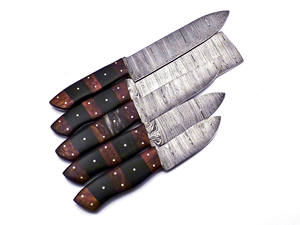 Juego de chef de cuchillos de cocina de 5 piezas de Damasco hecho a mano con Funda de cuero personalizable Diseño OEM - Product Image 5