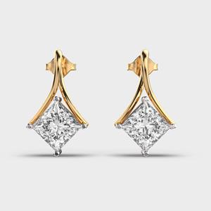 Boucles d'oreilles clous en or jaune/blanc/rose 9K avec diamants taille princesse, design moderne en forme de goutte - Product Image 6