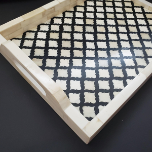 Bandeja de incrustaciones de hueso con asa, bandeja de servicio de restaurante de Hotel hecha a mano para café, té, bebidas, cocina decorativa, uso de artesanía de media luna - Product Image 4