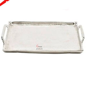 Bandeja de servicio de metal con acabado plateado de calidad estándar 2025 con mango de diseñador para restaurante de hotel - Product Image 3