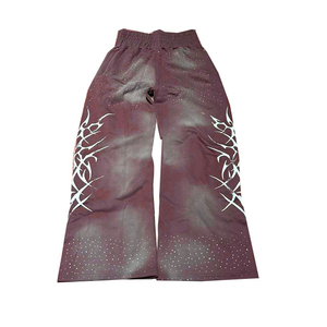 กางเกงซักลายวินเทจของผู้ชายแบบสั่งทำกางเกงลายกรดกางเกงวิ่งพร้อมสกรีนพลอยเทียมกางเกงวิ่งจ็อกเกอร์ซีดจาง - Product Image 5