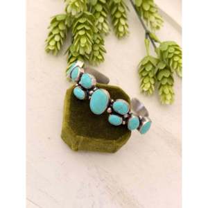 Bobby Johnson Kingman Fashion <b>Cuff</b> <b>Bracelet</b> Turquoise & Sterling <b>Silver</b> Cluster Design - Product Image 3
