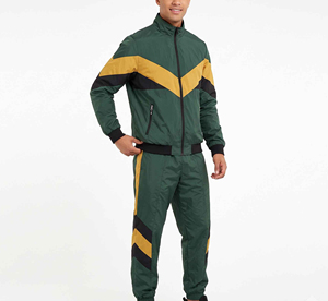 Survêtement pour homme, vert et jaune, à blocs de couleur, manches longues, col rond, coupe-vent, imperméable, 100% nylon, design sportif, coupe régulière - Product Image 6
