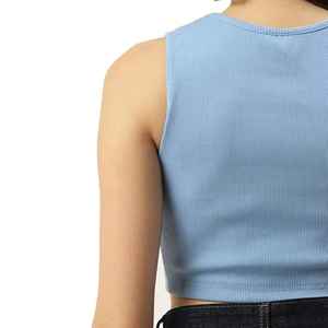 Camiseta sin mangas de verano para mujer Jersey transpirable Patrón sólido Cuello redondo Longitud corta - Product Image 4