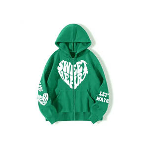 Sweat à capuche imprimé en coton de haute qualité Conception personnalisée avec fermeture éclair Fourniture en gros de molleton léger - Product Image 3