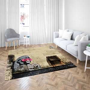 Gorilla Printed <b>Rug</b>, Thin Area <b>Rug</b>, <b>Abstract</b> Banksy Design, Man Cave Decor,Nonwoven Soft <b>Rug</b> - Product Image 5
