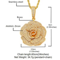Collier pendentif en laiton CZ rose, motif fleur glacée, testé qualité, pour vendeurs en ligne, cadeau homme femme