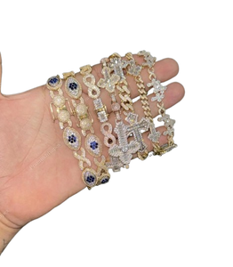 VVS Moissanite Diamond 18K chapado en oro Miami Cuban Link con pulsera cruzada Hip Hop joyería de moda hombres pulsera precio al por mayor - Product Image 1