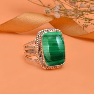 Anillo para niñas Anillo de piedras preciosas Plata de Ley 925 Lujosa piedra preciosa de malaquita Anillo hecho a mano Joyería 925 Sello Plata de ley - Product Image 2