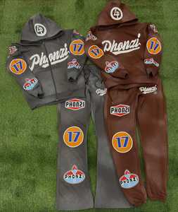 Gran oferta, pantalón acampanado, Jersey de algodón, Sudadera con capucha, conjunto de dos piezas acampanado, chándales de gran tamaño para hombre de alta calidad - Product Image 2