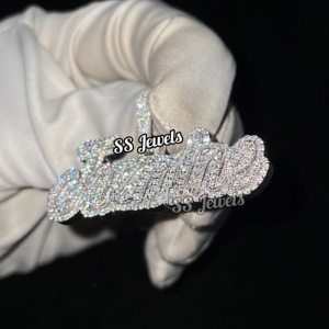 จี้เพชรโมอิสชื่อที่กำหนดเอง925จี้เงินสไตล์ฮิปฮอปของขวัญวันเกิดที่สมบูรณ์แบบสร้อยคอผ่านผู้ทดสอบ - Product Image 3