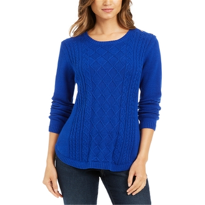 Maglione da Donna Charter Club con Bottoni e Lavorazione a Trecce, Blu, Taglia L, Traspirante e Caldo, Cappotto Casual per l'Autunno con Decorazioni a Righe Stampate - Product Image 1