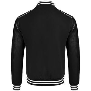 Blouson universitaire unisexe noir à rayures blanches, coupe classique, manches en PU, couleur unie, fermeture double boutonnage, style décontracté, matelassé pour l'hiver - Product Image 2