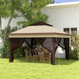 Outsunny <b>Gazebo</b> 3x3 Adjustable on 3 Levels with Removable <b>Walls</b>, in Steel and Oxford Fabric, Coffee and Beige Color - Product Image 2
