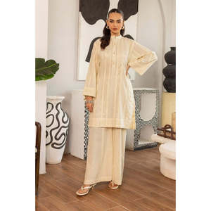 Chemise élégante en satin et lurex jacquard KST-43028, col mandarin, manches trois-quarts, pyjama Dhaka, écologique, pour le printemps/été - Product Image 2