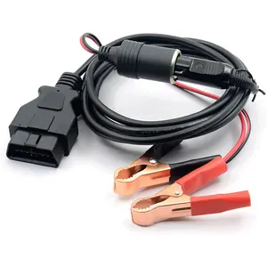 OBD II Vehicle ECU Emergency Power Supply Cable Memory Saver with Alligator Clip-On 12V Car Battery Cigarette Lighter Cable