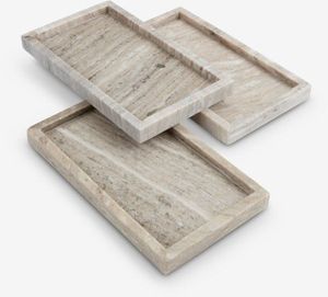 Bandeja de Travertino con Secciones Divididas, Bandeja Decorativa de Lujo para Tocador, Organizador de Joyas y Perfumes, Decoración de Baño, Bandeja de Piedra - Product Image 6