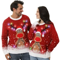 2026 Maßgefertigte Gestrickte Baumwoll-Unterwäsche für Erwachsene Männer mit Schneeflocken-Motiv, Lustiger Silvester-LED-Weihnachtspullover mit Rentier-LED-Lichtern