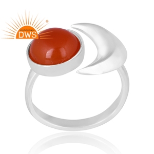 แหวนพลอยคาร์เนเลี่ยนธรรมชาติสีเงิน925ใหม่สำหรับผู้หญิงของขวัญตามสั่ง - Product Image 1