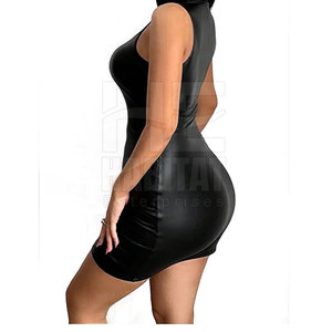 Robe en cuir minimaliste pour femme, robe moulante en cuir pour femme, tenue décontractée élégante au meilleur prix - Product Image 2