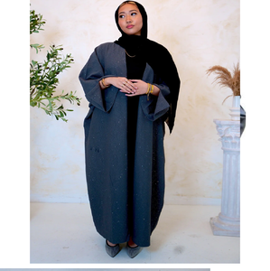 Élégant Double Couche Noir Dubaï Vente en Gros Abaya Turc Modeste Islamique Vêtements Dubaï Élégant Ouvert Abaya Femmes Musulmanes Robe - Product Image 1