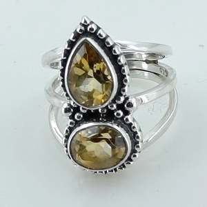 Anillo Boho Hecho a Mano en Plata de Ley 925 con Citrino de Doble Engaste, Joyería con Piedra de Nacimiento de Noviembre, Regalo Perfecto para su Cumpleaños - Product Image 6