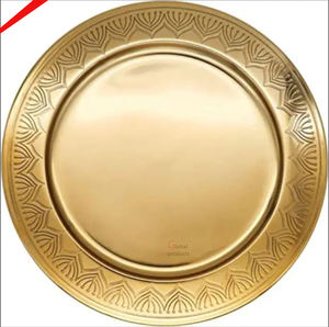 Dernier look plaque de chargeur de forme ovale en acier inoxydable en métal fini doré pour restaurant et bar d'hôtel - Product Image 5