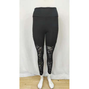 Leggings de Mujer con Cintura Alta, Diseño Geométrico y Detalle de Malla, 30291 - Negro - Product Image 6