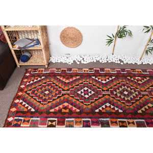 3.3x11.2 ft Rug, <b>Runner</b> Turkish Rug, <b>Red</b> Herki Bordered Rug - Product Image 5