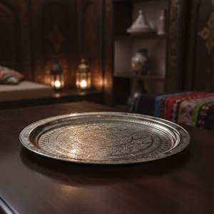 <b>Large</b> Modern Copper Embroidered <b>Tray</b> Stainless Steel Brass Sustainable Metal <b>Tray</b> for Food Serving Oval Decorative Coffee <b>Tray</b> - Product Image 2
