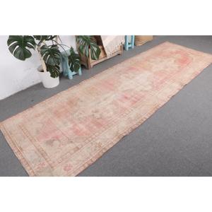 3.5x11.2 ft Vintage <b>Rug</b>, Turkish <b>Runner</b> <b>Rug</b>, Pink Brown Floral Wool <b>Rug</b> - Product Image 4