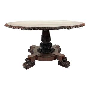 Siècle William Table ronde en bois de teck Table solide sculpté à la main avec couleur brun foncé. - Product Image 1