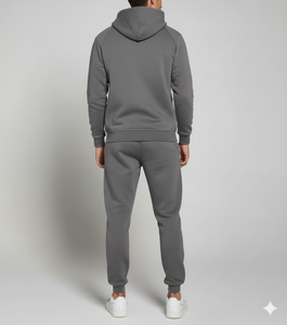 Survêtement en molleton 100% coton gris unisexe bleu marine personnalisé, motif uni, capuche, streetwear décontracté, antibactérien - Product Image 2