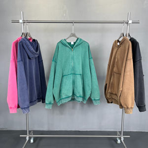 Logo personnalisé Poids lourd Vintage Sweat à capuche zippé Hommes Acid Wash Distressed Hoodie Puff Print Hoodies - Product Image 3