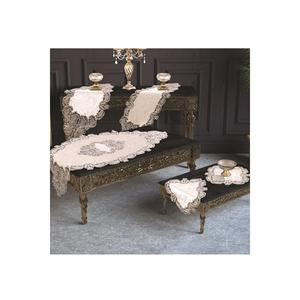 Set da soggiorno in velluto gelsomino Guipure francese 5 pezzi argento crema