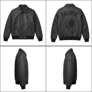 Chaqueta de Lona Negra Personalizada con Piel de Vaca, Bordado Tonal Eclipse, Costuras de Alta Densidad, Estilo Urbano Unisex, Transpirable, de Fábrica - Product Image 6