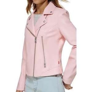 Nouvelle mode veste de motard en cuir PU pour femmes et filles printemps-automne à manches longues décontractée mince de couleur unie avec fermeture éclair décontractée - Product Image 5