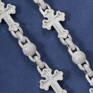 Iced Moissanite Cross Cuban <b>Chain</b> Necklace Gold Plated 925 <b>Silver</b> Luxury Unisex Everyday Wear - Product Image 5