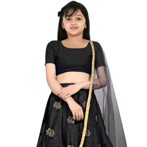 Shoryam Fashion, Lehenga Choli pour filles, noir, longueur au sol |   Broderie en filet, séchage rapide, tenue de fête de mariage indienne, traditionnelle - Product Image 1