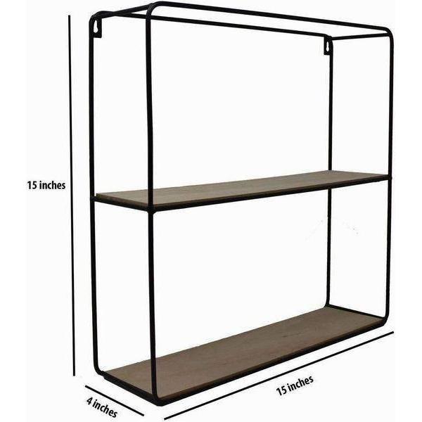 Set of 4 Black Square Metal Floating Shelves with Wooden Base for Kitchen Tool Storage Modern Design Natural Finish by KAJAL INDUSTRIES