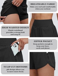 กางเกงขาสั้นออกกำลังกายเอวสูงสำหรับผู้หญิง ระบายอากาศได้ดี กันน้ำ เหมาะสำหรับออกกำลังกายในยิม ยืดหยุ่น มีกระเป๋า เหมาะสำหรับวิ่งและเล่นกีฬา - Product Image 4